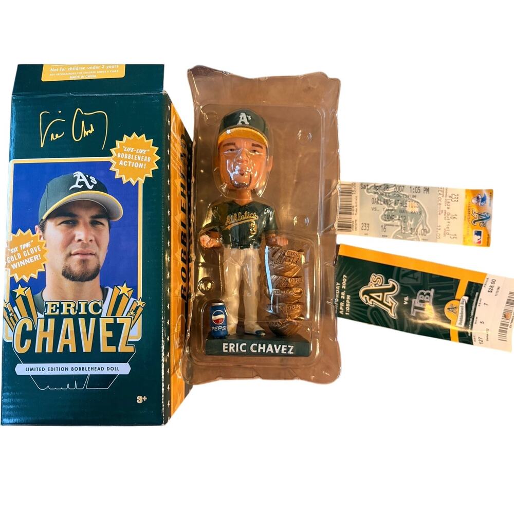Eric Chavez Oakland A's Limited Edition Bobblehead w/ Original Box & Ticket Stub